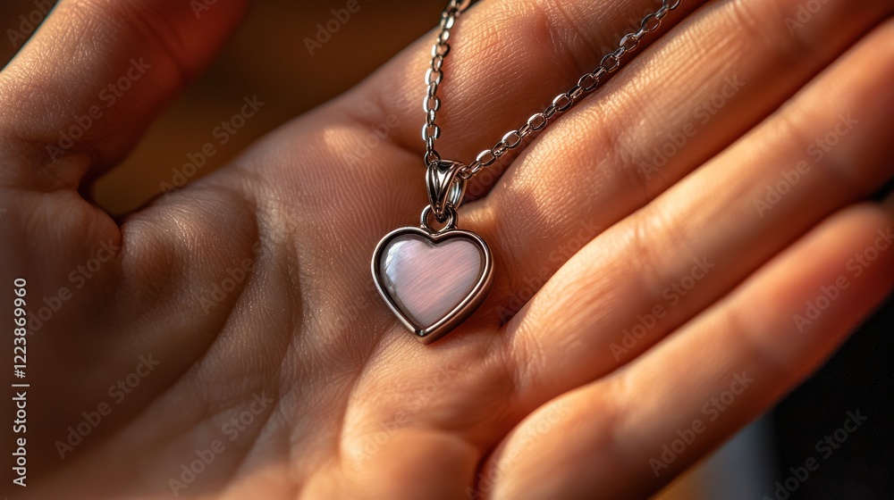 Close-up of a heart-shaped pendant held gently in someone's hands, symbolizing gratitude.