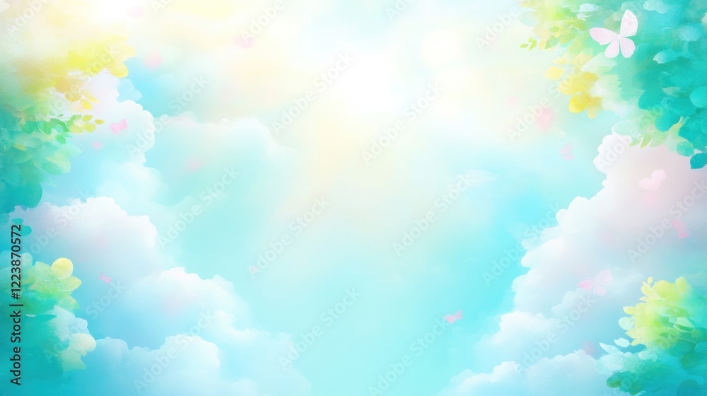 Dreamy Sky with Fluffy Clouds and Butterflies Dreamy Sky with Fluffy Clouds and Butterflies