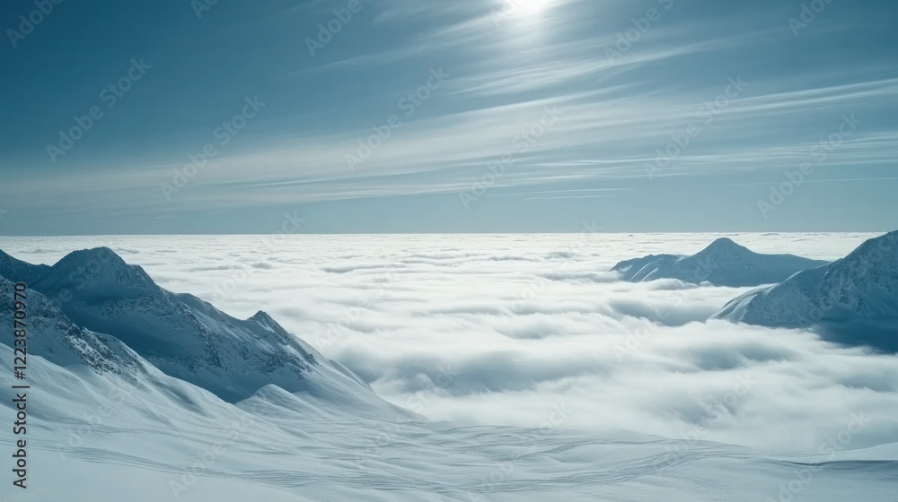 Snowy Mountain Peaks Above a Sea of Clouds: A Breathtaking Winter Landscape Snowy Mountain Peaks Above a Sea of Clouds: A Breathtaking Winter Landscape