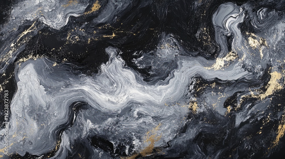 Abstract waves with a metallic finish in silver and dark gray, resembling futuristic liquid metal. Abstract waves with a metallic finish in silver and dark gray, resembling futuristic liquid metal.