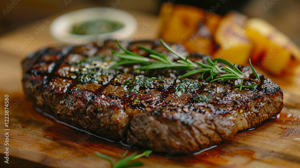 Perfectly Grilled Steak with Herbs and Roasted Vegetables, Generative Ai Perfectly Grilled Steak with Herbs and Roasted Vegetables, Generative Ai