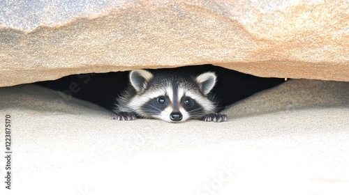 Curious Raccoon Under Rock Shelter