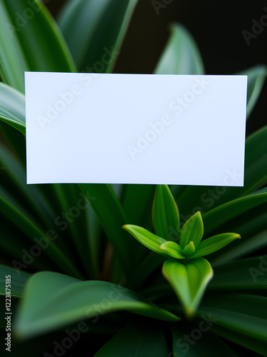 Blank white notecard on plant background, photo