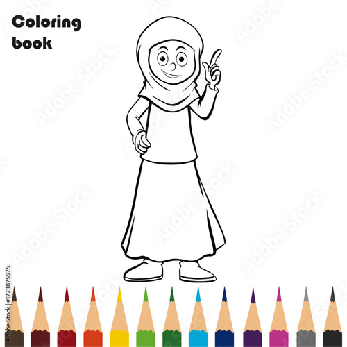 cartoon girl coloring book pencils design