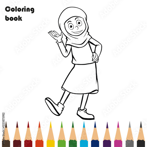 cartoon girl coloring book pencils design