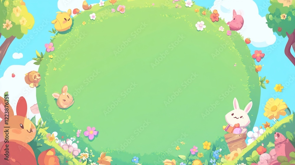 Adorable Animals in a Spring Meadow: A Delightful Cartoon Illustration Adorable Animals in a Spring Meadow: A Delightful Cartoon Illustration
