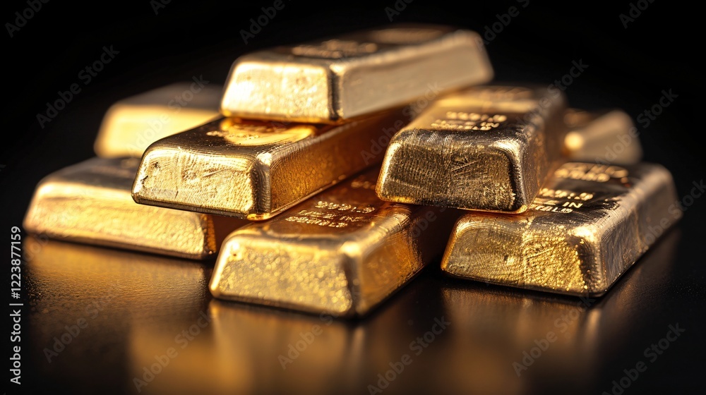 Gold bars stack, close-up, dark background, wealth Gold bars stack, close-up, dark background, wealth