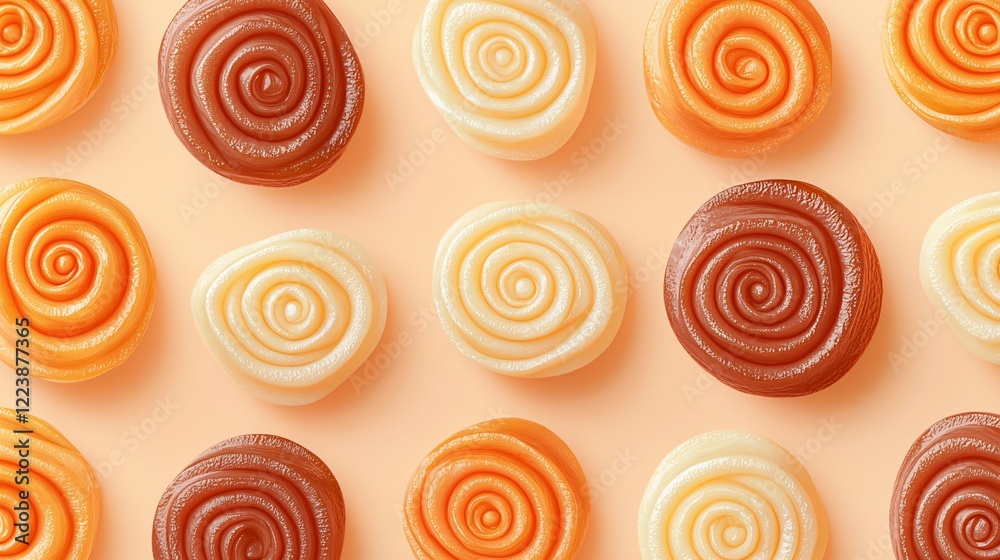 Colorful swirl candies, flat lay, pastel background, food photography, website design Colorful swirl candies, flat lay, pastel background, food photography, website design