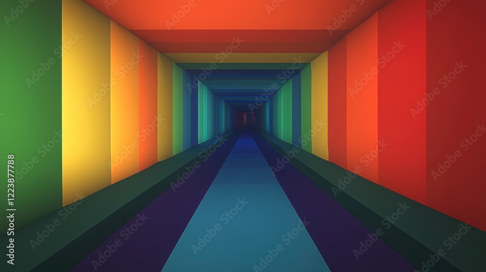Obraz premium Vibrant Rainbow Tunnel Corridor Abstract Colorful 3D Render Geometric Design