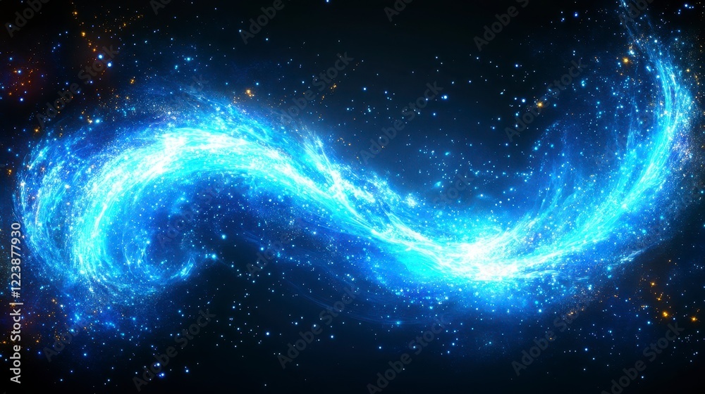 Obraz premium Celestial Swirl Glowing Blue Nebula in Dark Space Cosmic Energy Abstract Background