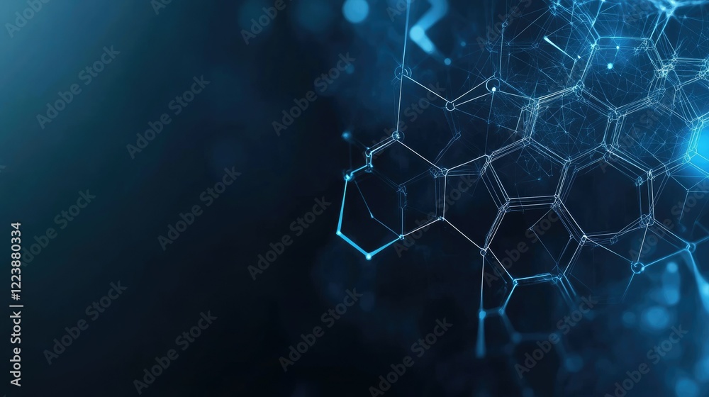 Obraz premium Abstract blue hexagon network fading into a dark background, evoking a sense of infinite technology