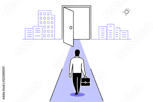 change job career transition or move to new opportunity employee turnover resignation or leave company new job employment recruitment concept businessman leave open door to new opportunity. photo