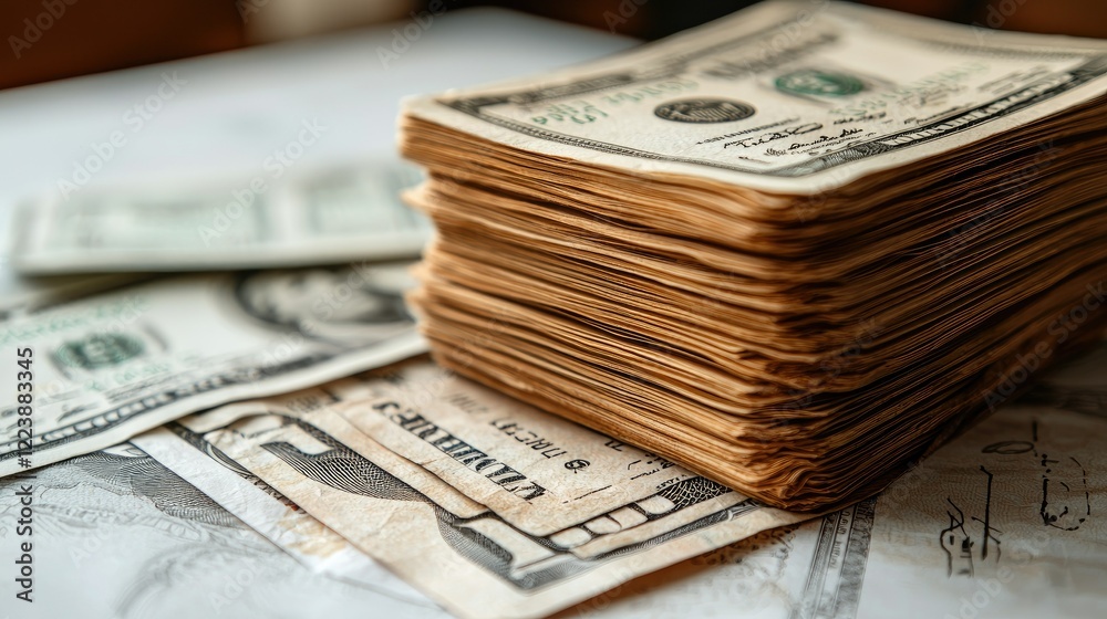 Naklejka premium A Large Stack Of Old United States Dollar Bills