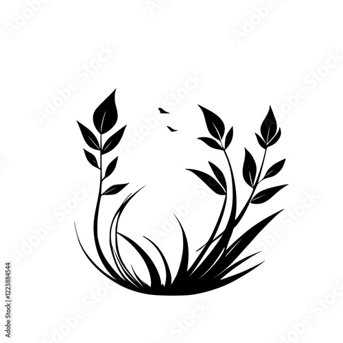 Wallpaper Mural Elegant Black and White Floral Design: Nature Silhouette in a Circle. Minimalist Botanical Illustration, Perfect for Nature-Inspired Projects. Torontodigital.ca