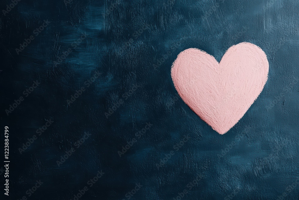 Fototapeta premium Pink heart drawn with chalk on dark background representing love and Valentine's day