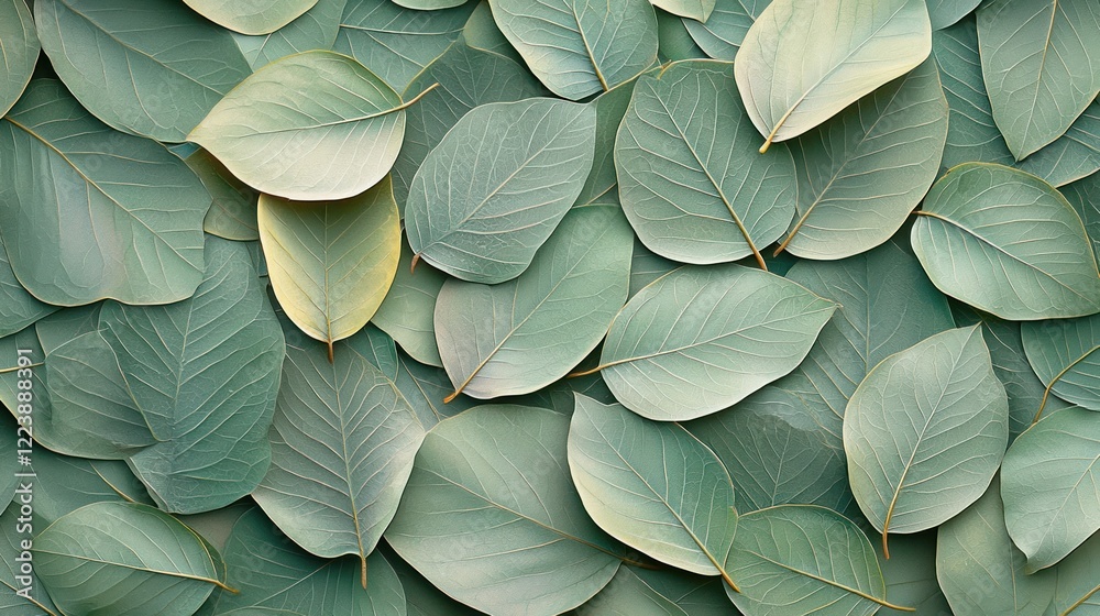 A collection of soft green leaves creating a natural, serene background
