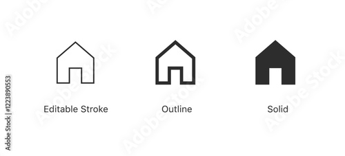 home icon vector set, home, house, or home page sign icon in line, solid, and editable stroke style for user interfaces, website and apps