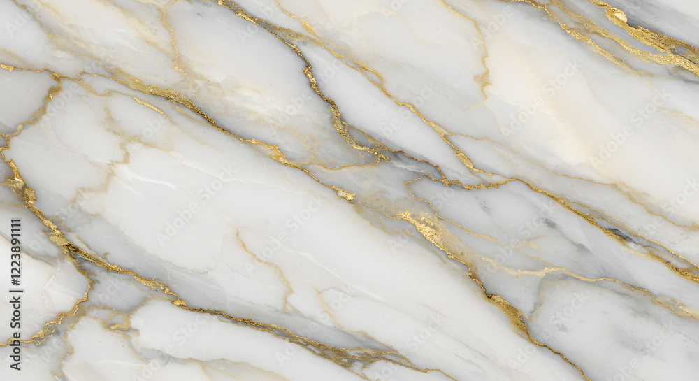 Obraz premium Seamless abstract marble texture in shades of white, gray, and gold, with natural veins and swirls.