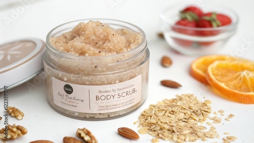 Body Scrub in Glass Jar with Ingredients