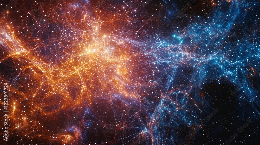 Fototapeta premium Abstract Digital Ecosystem Showcasing Connections in a Vibrant Cosmic Network