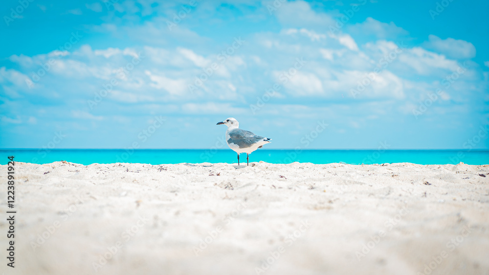 Fototapeta premium Graviota en Costa marina de Cancún, México