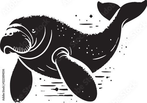 Black Color Dugong Silhouette Vector Illustration design, Solid White Background