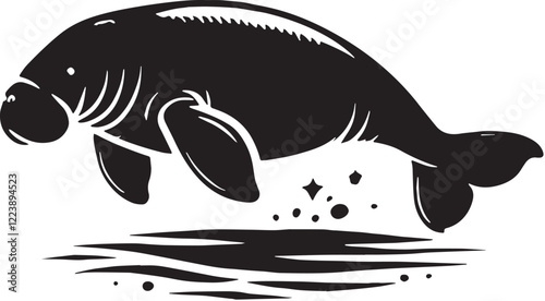 Black Color Dugong Silhouette Vector Illustration design, Solid White Background