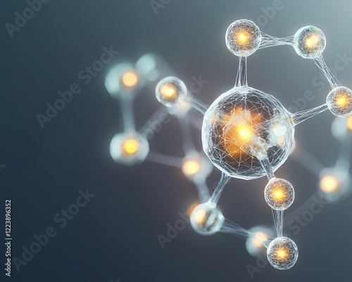 A glowing protein molecule interacting with a target receptor in drug design. photo