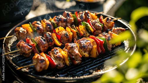 Obraz na płótnie A plate of perfectly grilled barbecue skewers, golden brown and ready to eat w salonie