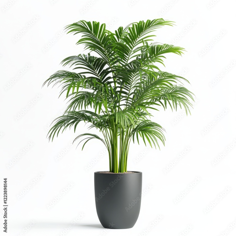 Obraz premium Lush potted palm tree against a white background.
