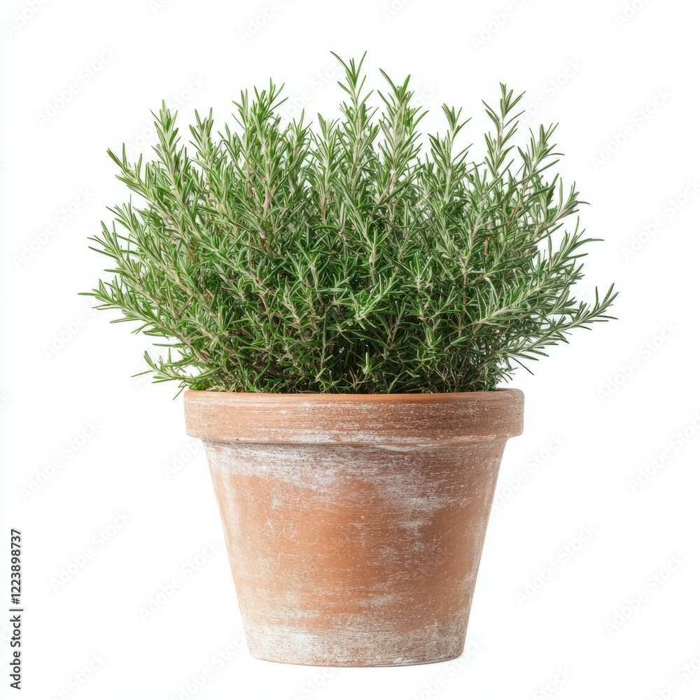 Fototapeta premium Rosemary herb plant in a terracotta pot.