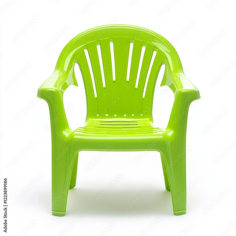 Fototapeta premium Bright green plastic chair, perfect for outdoor use.