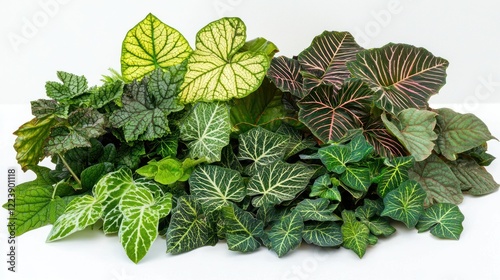 Obraz na płótnie A vibrant arrangement of lush green plant leaves with varying shapes and textures w salonie