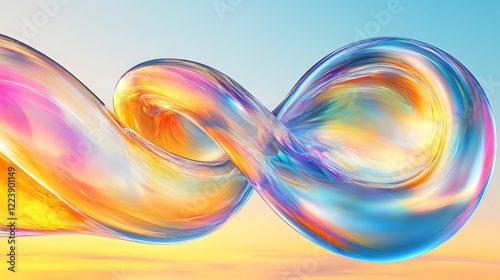 Abstract iridescent swirls form a flowing infinite loop design