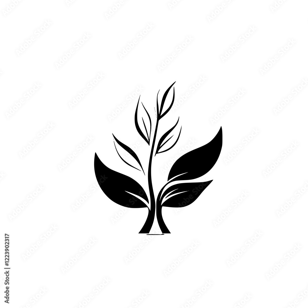 Elegant Black and White Plant Illustration: Minimalist Botanical Design, Nature Symbol, Vector Graphic Elegant Black and White Plant Illustration: Minimalist Botanical Design, Nature Symbol, Vector Graphic