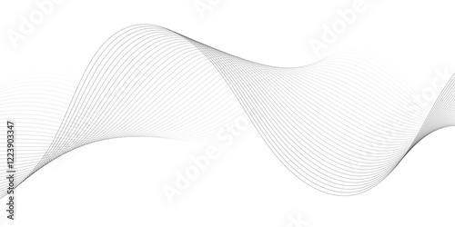 Undulate gray wave swirl. frequency soundwave; twisted curve lines with blend effect. Technology, data science, geometric border pattern.Isolated on white background. Vector illustration 