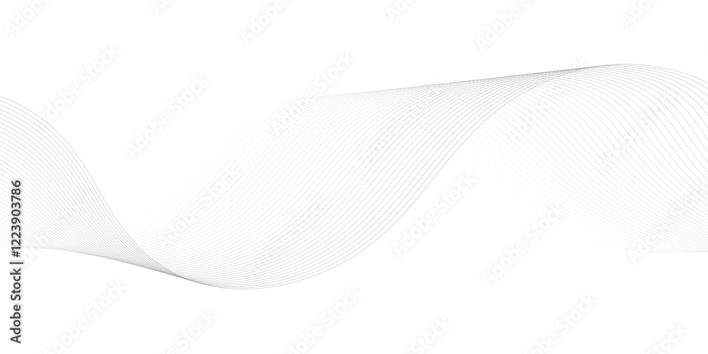 Obraz premium Undulate gray wave swirl. frequency soundwave; twisted curve lines with blend effect. Technology, data science, geometric border pattern.Isolated on white background. Vector illustration 