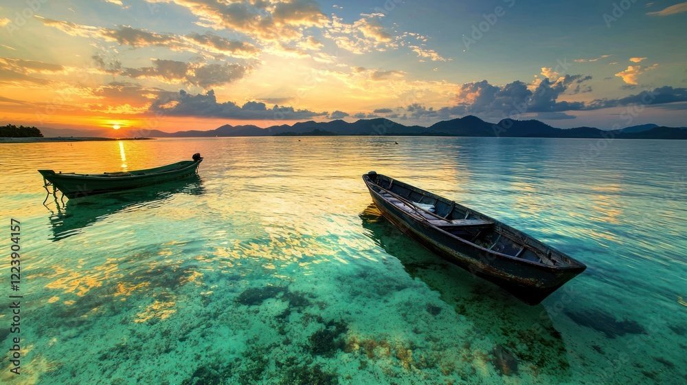 Crystal-clear water with a soft glowing effect during sunset