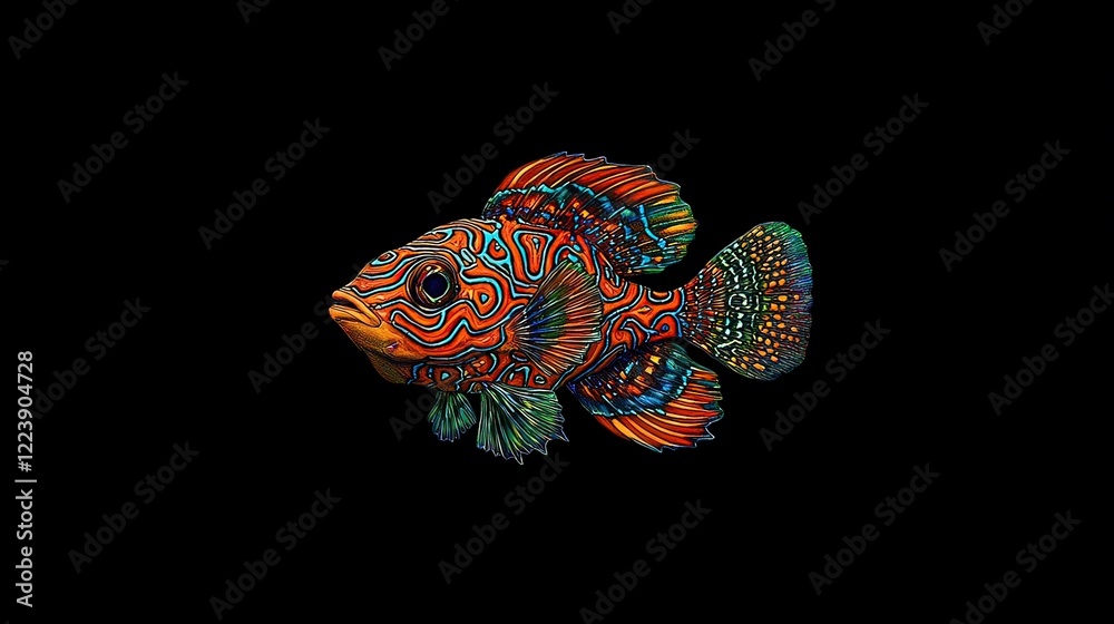 Fototapeta premium Vibrant mandarin fish isolated on black background. (1)