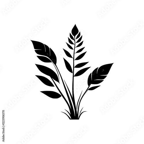 Elegant Black Plant Silhouette: Minimalist Botanical Vector Design. Perfect for nature-themed projects, adding a touch of sophistication and simplicity.