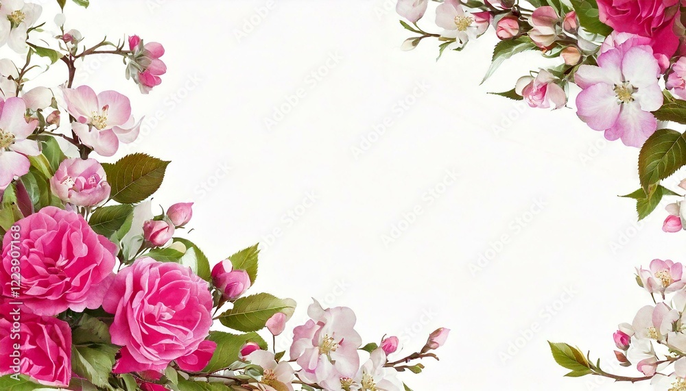 Obraz premium Angled frame with roses, spring blossom 