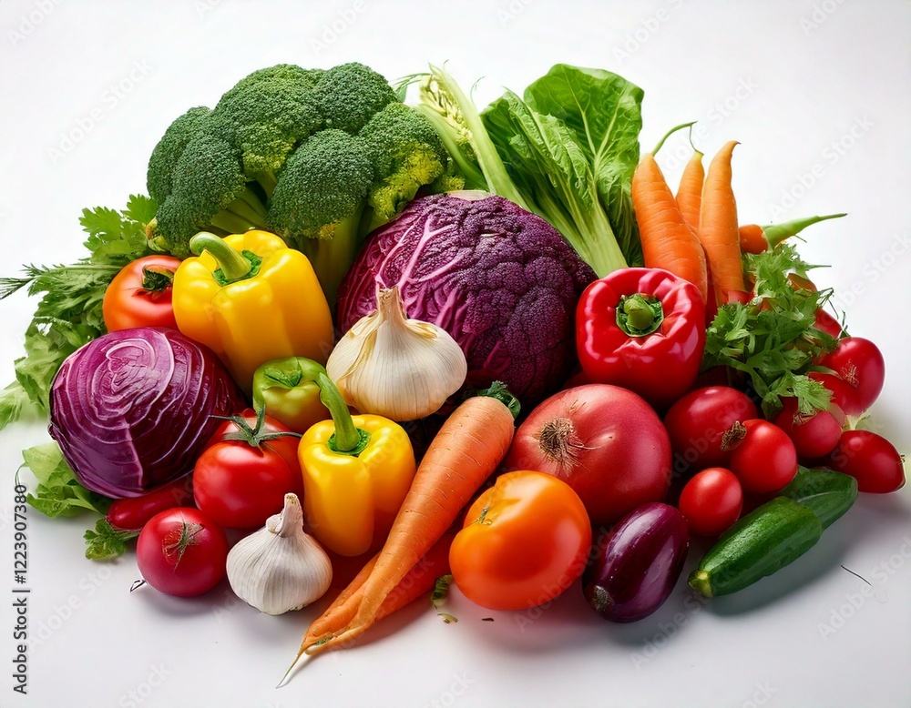 Assorted fresh vegetables on a isolated background, showcasing a Assorted fresh vegetables on a isolated background, showcasing a