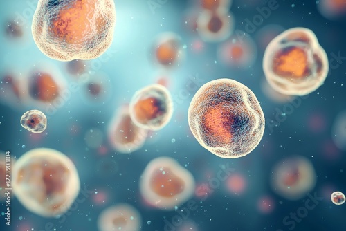 Bunch of small orange and white spheres floating in the air