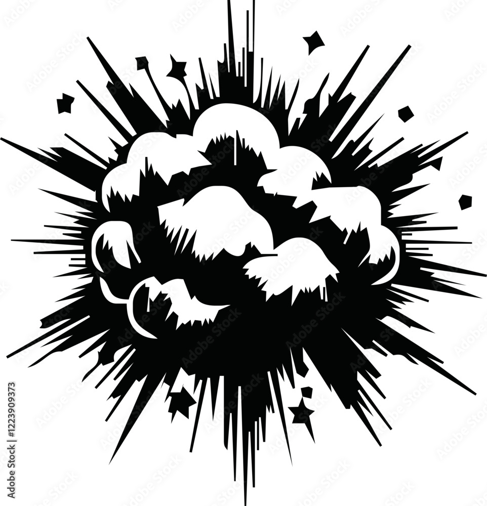 explotion smoke fire cartoon illustration.