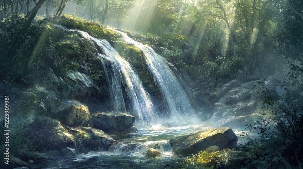 Enchanted Waterfall in Lush Forest: A Serene Escape Enchanted Waterfall in Lush Forest: A Serene Escape