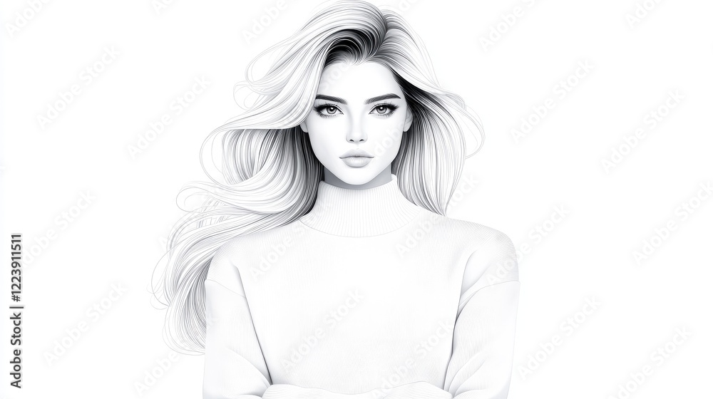 Elegant woman, portrait, studio, white background, fashion illustration Elegant woman, portrait, studio, white background, fashion illustration