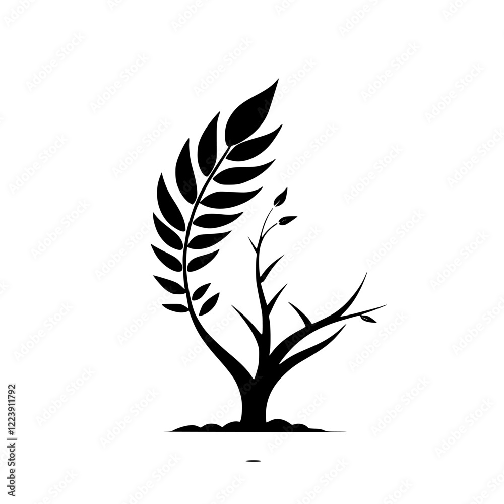 Fototapeta premium Elegant Black and White Plant Silhouette: Minimalist Botanical Illustration