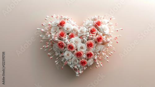 Luxurious floral heart arrangement – a fusion of romance and art. Perfect for luxury decorations, backgrounds, and wedding themes.