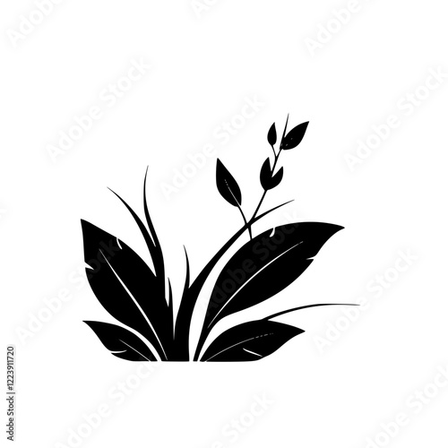 Elegant Black and White Floral Silhouette: Minimalist Botanical Vector Design. Perfect for nature-themed projects, adding a touch of sophisticated style.