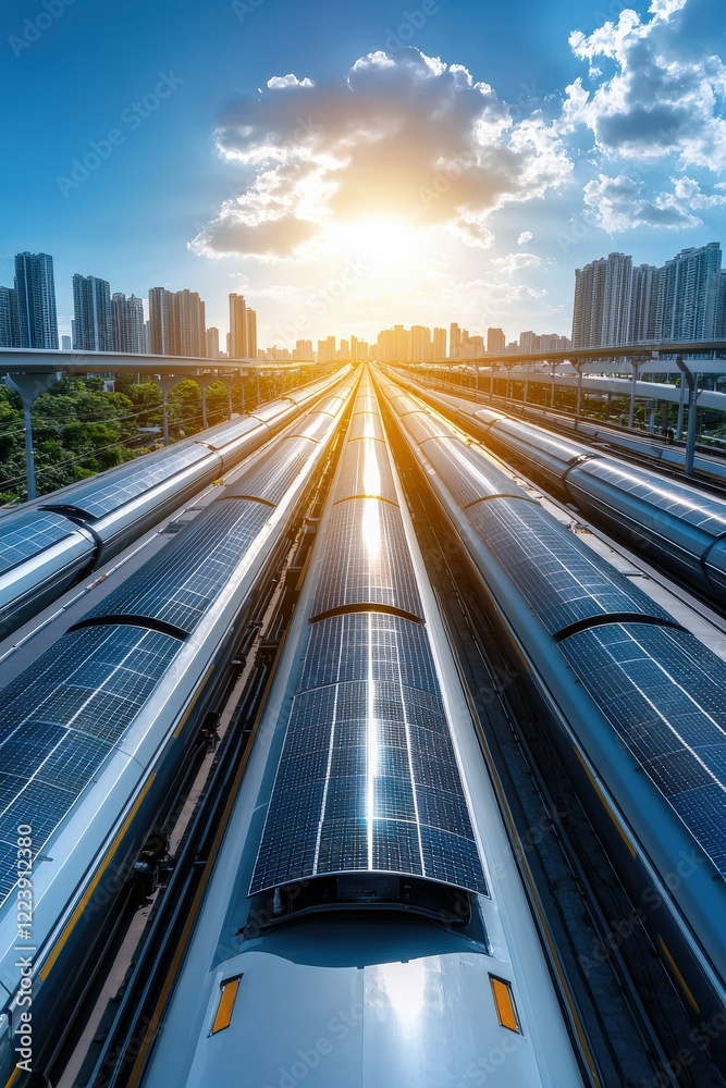 Fototapeta premium A solar-powered transport hub integrating futuristic hyperloop systems.